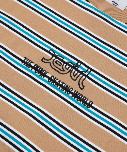 X-girl（エックスガール）の「STRIPED H/S TEE/ビッグシルエット/ストライプ/ボーダー/ハーフスリーブ Tシャツ（Tシャツ/カットソー・レディース・ベージュ/グリーン/ブラック・ONE SIZE）」の13枚目の写真