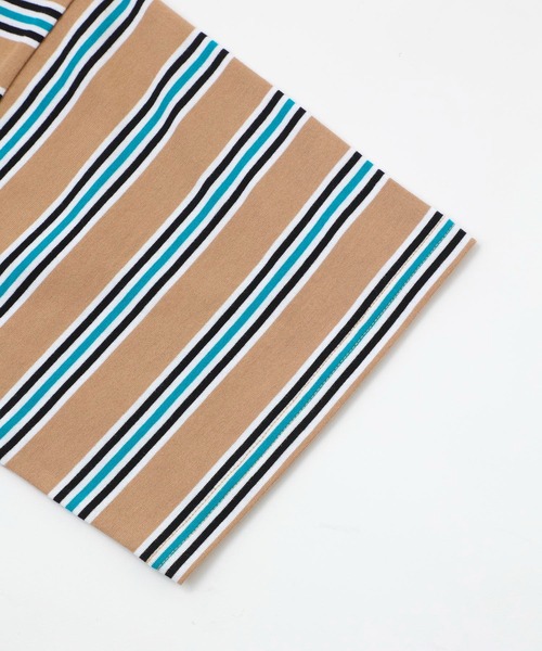 X-girl（エックスガール）の「STRIPED H/S TEE/ビッグシルエット/ストライプ/ボーダー/ハーフスリーブ Tシャツ（Tシャツ/カットソー・レディース・ベージュ/グリーン/ブラック・ONE SIZE）」の14枚目の写真