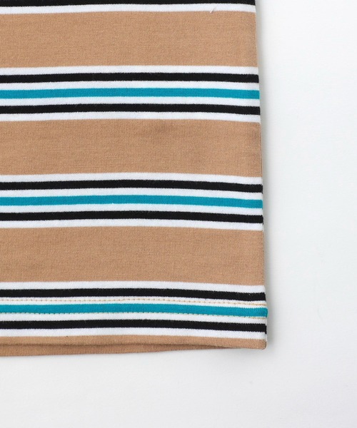 X-girl（エックスガール）の「STRIPED H/S TEE/ビッグシルエット/ストライプ/ボーダー/ハーフスリーブ Tシャツ（Tシャツ/カットソー・レディース・ベージュ/グリーン/ブラック・ONE SIZE）」の15枚目の写真