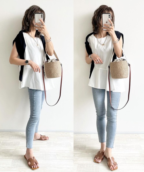 AMELY(エミリー)の「アシンメトリーペプラムトップス(Tシャツ/カットソー・レディース・ホワイト/ブラック・S/M/L)」の7枚目の写真