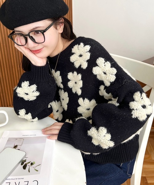 moment+(モーメントプラス)の「【累計販売枚数1万枚突破!】6G ループヤーン3Dもこもこフラワージャガードニットプルオーバー(ニット/セーター・レディース・グリーン/ピンク/ブラック/ブルー/ベージュ/イエロー・FREE/L/M)」の16枚目の写真