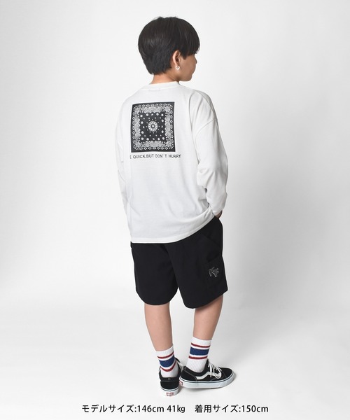 GLAZOS（グラソス）の「天竺・ビッグシルエットバンダナバックプリント長袖Tシャツ（Tシャツ/カットソー・キッズ・ホワイト/ブラック/グリーン・130cm/140cm/150cm/160cm/170cm）」の20枚目の写真