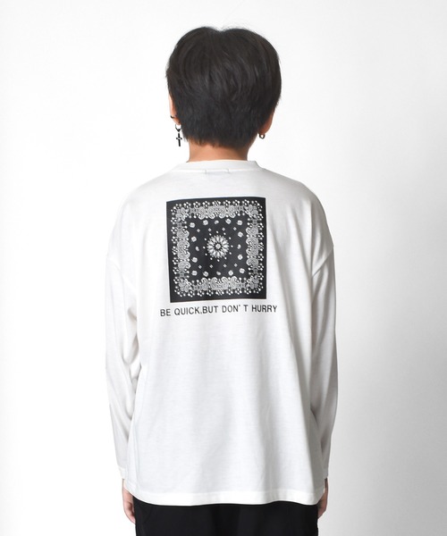 GLAZOS（グラソス）の「天竺・ビッグシルエットバンダナバックプリント長袖Tシャツ（Tシャツ/カットソー・キッズ・ホワイト/ブラック/グリーン・130cm/140cm/150cm/160cm/170cm）」の10枚目の写真