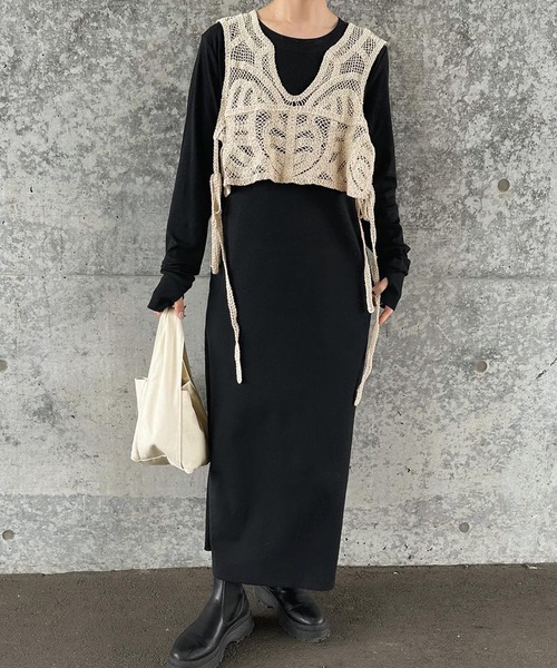 専用⭐︎モラビトブラン　袖なしワンピース　タグ付新品未使用 select MOCA by son（セレクトモカバイソン）の「パッチワーク透かし