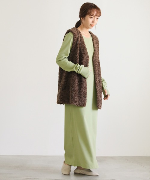 select MOCA（セレクトモカ）の「サーマルロング丈ワンピース（ワンピース・レディース・アイボリー/ブラック/グリーン・FREE）」の9枚目の写真