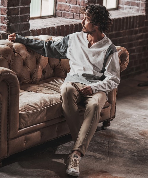 FACTOTUM（ファクトタム）の「mlt3970- Block Color Scheme & Key-neck Long-sleeve T-Shirt カットソー（Tシャツ/カットソー・メンズ・ホワイト/ブラック/ブルー系その他・48/44/46）」の11枚目の写真