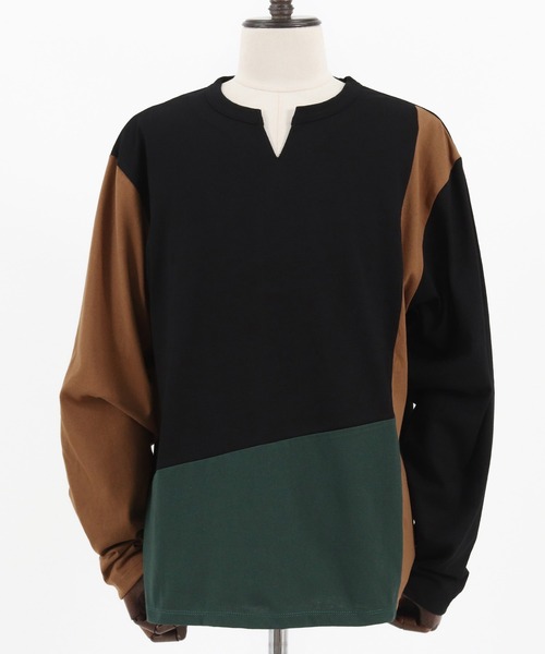 FACTOTUM（ファクトタム）の「mlt3970- Block Color Scheme & Key-neck Long-sleeve T-Shirt カットソー（Tシャツ/カットソー・メンズ・ホワイト/ブラック/ブルー系その他・48/44/46）」の17枚目の写真