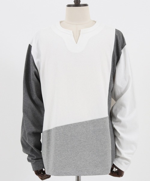 FACTOTUM（ファクトタム）の「mlt3970- Block Color Scheme & Key-neck Long-sleeve T-Shirt カットソー（Tシャツ/カットソー・メンズ・ホワイト/ブラック/ブルー系その他・48/44/46）」の18枚目の写真