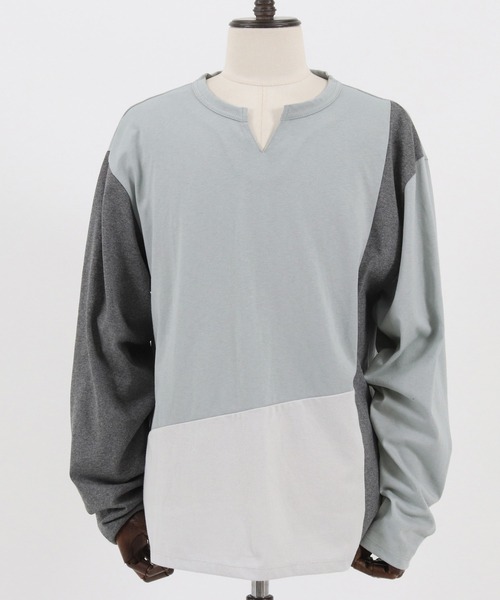 FACTOTUM（ファクトタム）の「mlt3970- Block Color Scheme & Key-neck Long-sleeve T-Shirt カットソー（Tシャツ/カットソー・メンズ・ホワイト/ブラック/ブルー系その他・48/44/46）」の19枚目の写真