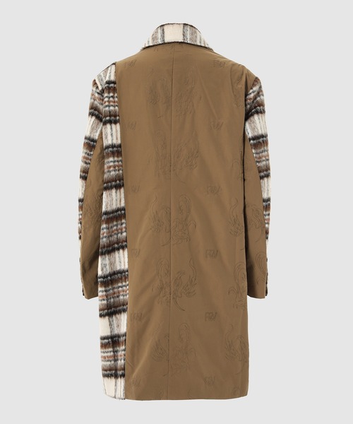 Feng Chen Wang（フェン・チェン・ワン）の「Plaid/Nylon Phoenix PANELLED COAT（その他アウター・メンズ・カーキ系・S/M）」の6枚目の写真