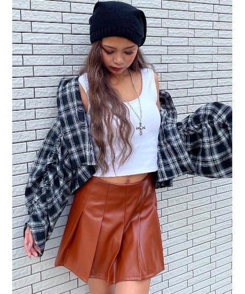 EGOIST（エゴイスト）の「ワイドプリーツミニスカート（スカート・レディース・ブラック/マルチ/キャメル・S/M）」の12枚目の写真