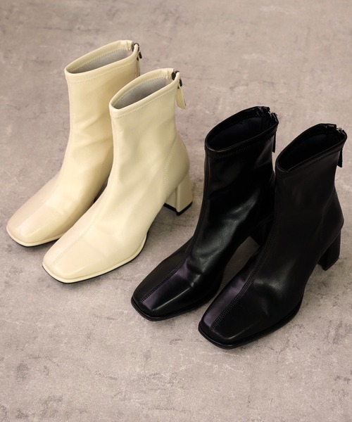 IAMUSE（アイアミューズ）の「スクエアトゥミドルブーツ S0782【IAMUSE】（ブーツ・レディース・アイボリー/ブラック・23cm/24cm/23.5cm/24.5cm）」の3枚目の写真