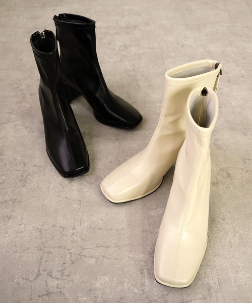 IAMUSE（アイアミューズ）の「スクエアトゥミドルブーツ S0782【IAMUSE】（ブーツ・レディース・アイボリー/ブラック・23cm/24cm/23.5cm/24.5cm）」の4枚目の写真