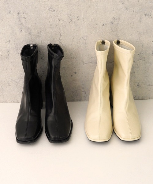 IAMUSE（アイアミューズ）の「スクエアトゥミドルブーツ S0782【IAMUSE】（ブーツ・レディース・アイボリー/ブラック・23cm/24cm/23.5cm/24.5cm）」の5枚目の写真