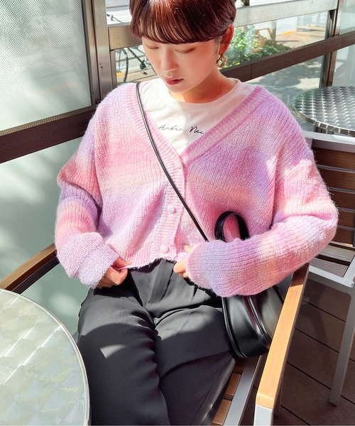 Ambre Ciel(アンブルシエル)の「グラデーションニットカーディガン/【WEB/EC限定商品】(カーディガン/ボレロ・レディース・ピンク/ライトグリーン・FREE)」の8枚目の写真