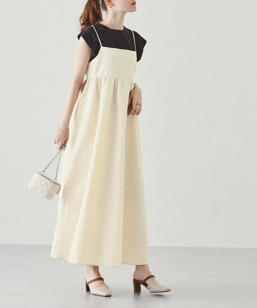 acro（アクロ）の「ぽこぽこエンボス＆チェックキャミワンピ/AC2313（ワンピース・レディース・ブラック/ベージュ/ネイビー/ブラウン/グリーン・ﾌﾘ-）」の4枚目の写真