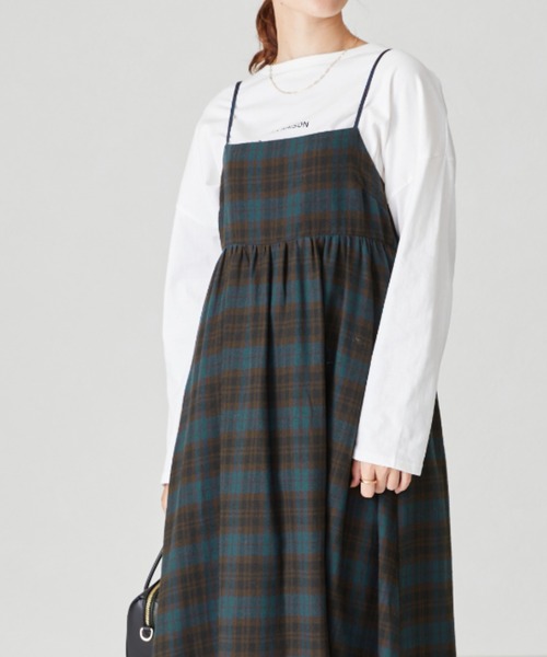 acro（アクロ）の「ぽこぽこエンボス＆チェックキャミワンピ/AC2313（ワンピース・レディース・ブラック/ベージュ/ネイビー/ブラウン/グリーン・ﾌﾘ-）」の5枚目の写真