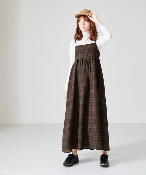 acro（アクロ）の「ぽこぽこエンボス＆チェックキャミワンピ/AC2313（ワンピース・レディース・ブラック/ベージュ/ネイビー/ブラウン/グリーン・ﾌﾘ-）」の17枚目の写真