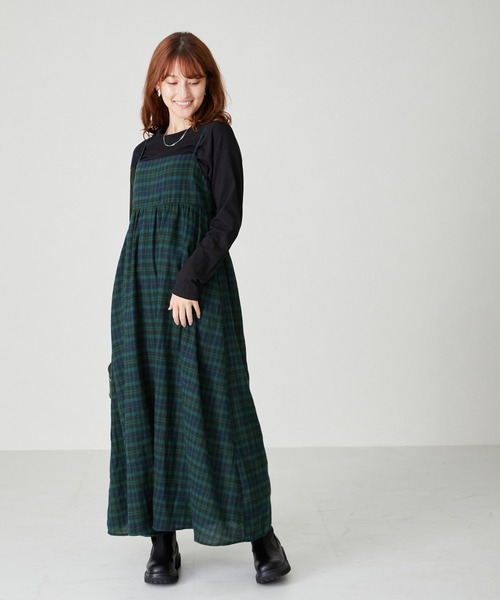 acro（アクロ）の「ぽこぽこエンボス＆チェックキャミワンピ/AC2313（ワンピース・レディース・ブラック/ベージュ/ネイビー/ブラウン/グリーン・ﾌﾘ-）」の14枚目の写真