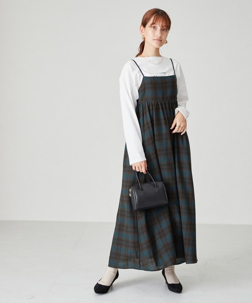 acro（アクロ）の「ぽこぽこエンボス＆チェックキャミワンピ/AC2313（ワンピース・レディース・ブラック/ベージュ/ネイビー/ブラウン/グリーン・ﾌﾘ-）」の13枚目の写真