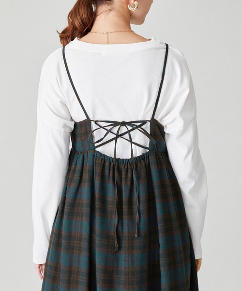 acro（アクロ）の「ぽこぽこエンボス＆チェックキャミワンピ/AC2313（ワンピース・レディース・ブラック/ベージュ/ネイビー/ブラウン/グリーン・ﾌﾘ-）」の10枚目の写真