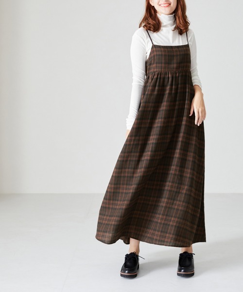 acro（アクロ）の「ぽこぽこエンボス＆チェックキャミワンピ/AC2313（ワンピース・レディース・ブラック/ベージュ/ネイビー/ブラウン/グリーン・ﾌﾘ-）」の8枚目の写真