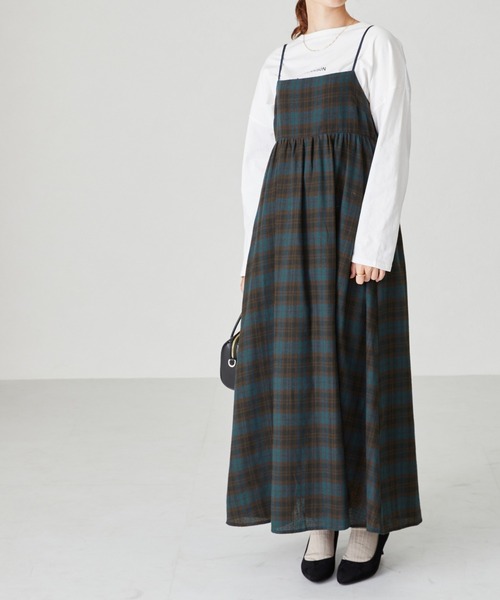 acro（アクロ）の「ぽこぽこエンボス＆チェックキャミワンピ/AC2313（ワンピース・レディース・ブラック/ベージュ/ネイビー/ブラウン/グリーン・ﾌﾘ-）」の6枚目の写真