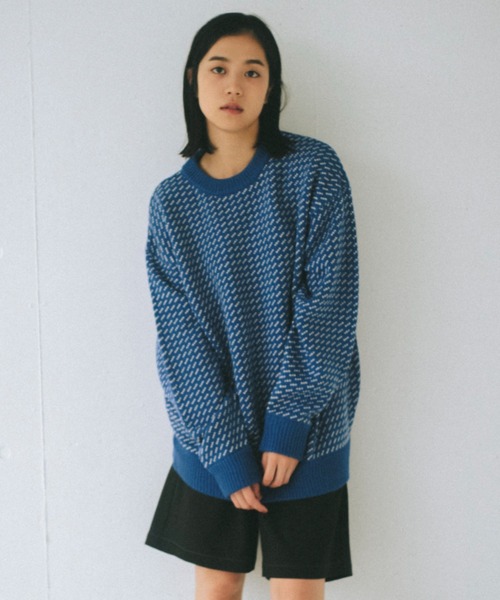 WHIMSIC（ウィムジック）の「【UNISEX】バーズアイクルーネックセーター（ニット/セーター・メンズ・ネイビー/オフホワイト/ブルー/オリーブ・FREE）」の17枚目の写真