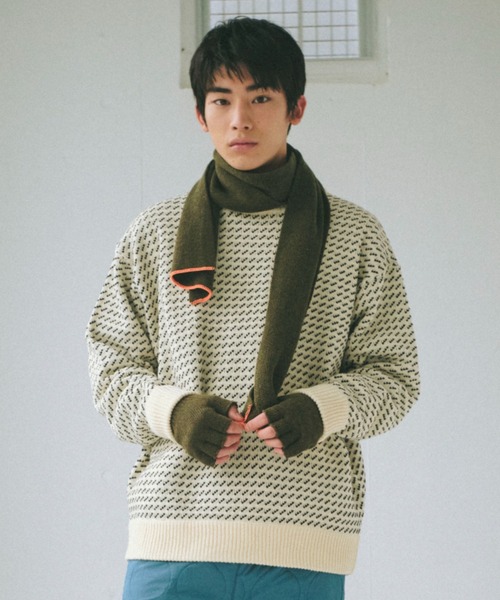 WHIMSIC（ウィムジック）の「【UNISEX】バーズアイクルーネックセーター（ニット/セーター・メンズ・ネイビー/オフホワイト/ブルー/オリーブ・FREE）」の5枚目の写真