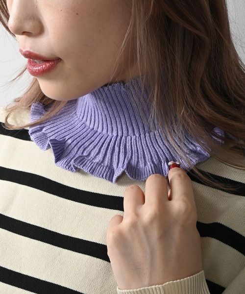 Felt-Maglietta(フェルトマリエッタ)の「ハイネックニット付け襟(ネックウォーマー/スヌード・レディース・ラベンダー/ベージュ/ホワイト/ピンク/ブラック・FREE)」の5枚目の写真