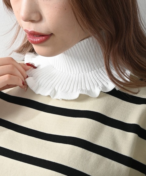 Felt-Maglietta(フェルトマリエッタ)の「ハイネックニット付け襟(ネックウォーマー/スヌード・レディース・ラベンダー/ベージュ/ホワイト/ピンク/ブラック・FREE)」の2枚目の写真