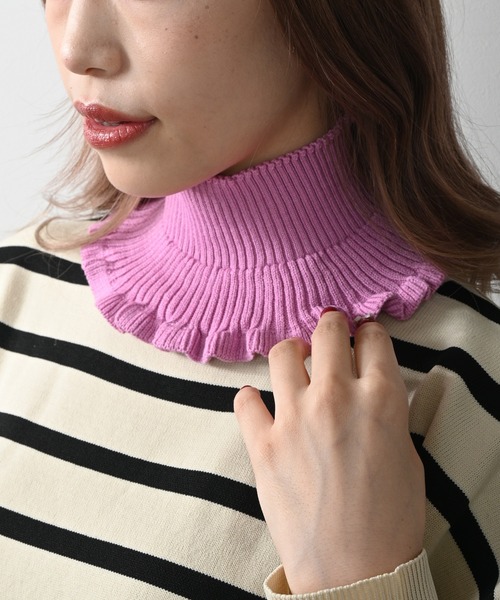 Felt-Maglietta(フェルトマリエッタ)の「ハイネックニット付け襟(ネックウォーマー/スヌード・レディース・ラベンダー/ベージュ/ホワイト/ピンク/ブラック・FREE)」の1枚目の写真