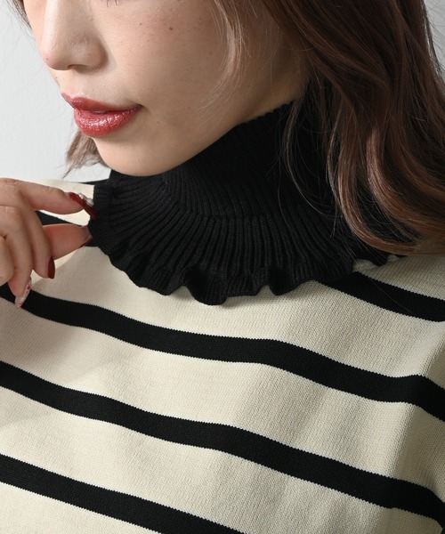 Felt-Maglietta(フェルトマリエッタ)の「ハイネックニット付け襟(ネックウォーマー/スヌード・レディース・ラベンダー/ベージュ/ホワイト/ピンク/ブラック・FREE)」の3枚目の写真