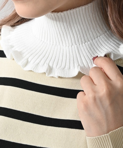 Felt-Maglietta(フェルトマリエッタ)の「ハイネックニット付け襟(ネックウォーマー/スヌード・レディース・ラベンダー/ベージュ/ホワイト/ピンク/ブラック・FREE)」の6枚目の写真