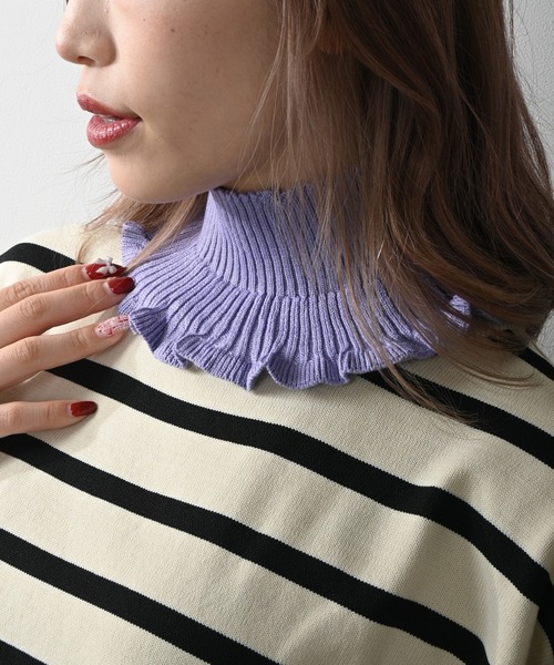 Felt-Maglietta(フェルトマリエッタ)の「ハイネックニット付け襟(ネックウォーマー/スヌード・レディース・ラベンダー/ベージュ/ホワイト/ピンク/ブラック・FREE)」の12枚目の写真