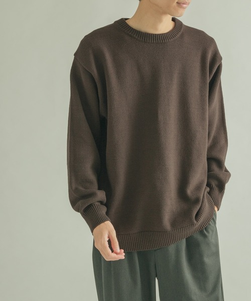 FORK&SPOON（フォークアンドスプーン）の「FORK&SPOON　天竺クルーネックニットプルオーバー（ニット/セーター・メンズ・ブラウン/アイボリー・4/5）」の2枚目の写真