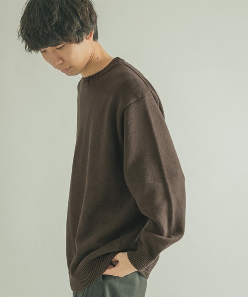 FORK&SPOON（フォークアンドスプーン）の「FORK&SPOON　天竺クルーネックニットプルオーバー（ニット/セーター・メンズ・ブラウン/アイボリー・4/5）」の5枚目の写真
