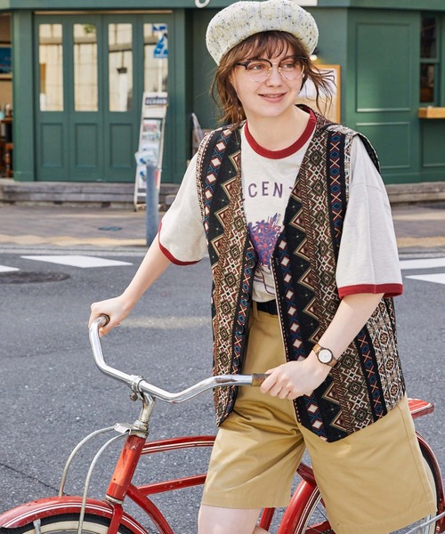 MONO-MART LADY'S（モノマートレディース）の「ヴィンテージライクジャガードクロスベスト（ベスト・レディース・ベージュ/アイボリー/ブラック・FREE）」の3枚目の写真