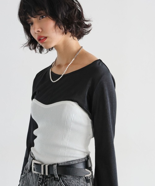 PAGEBOY(ページボーイ)の「リブコルセットビスチェ(ベスト・レディース・ブラック/オフホワイト/グレー・FREE)」の4枚目の写真