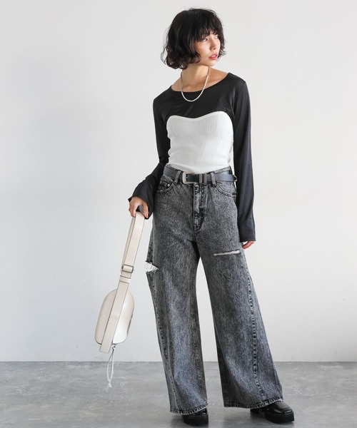 PAGEBOY(ページボーイ)の「リブコルセットビスチェ(ベスト・レディース・ブラック/オフホワイト/グレー・FREE)」の5枚目の写真