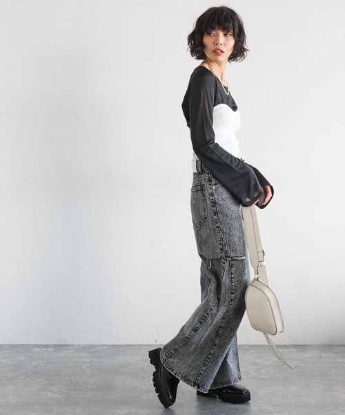 PAGEBOY(ページボーイ)の「リブコルセットビスチェ(ベスト・レディース・ブラック/オフホワイト/グレー・FREE)」の6枚目の写真