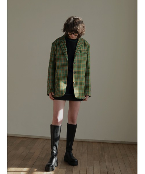 AMAIL（アマイル）の「Check kiwi ジャケット（テーラードジャケット・レディース・パープル/グリーン・FREE）」の4枚目の写真