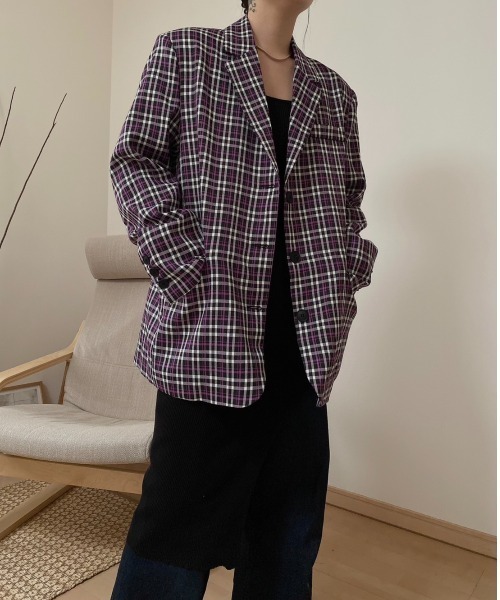 AMAIL（アマイル）の「Check kiwi ジャケット（テーラードジャケット・レディース・パープル/グリーン・FREE）」の14枚目の写真