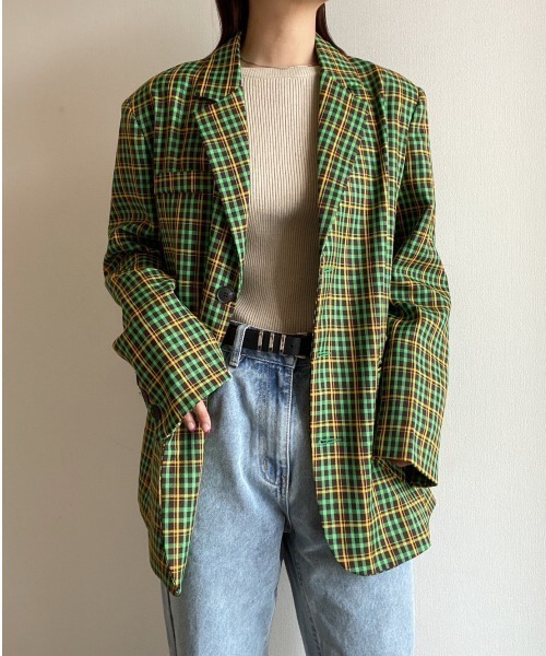 AMAIL（アマイル）の「Check kiwi ジャケット（テーラードジャケット・レディース・パープル/グリーン・FREE）」の18枚目の写真