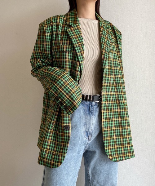 AMAIL（アマイル）の「Check kiwi ジャケット（テーラードジャケット・レディース・パープル/グリーン・FREE）」の16枚目の写真