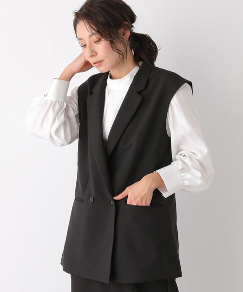 LEPSIM（レプシィム）の「キレイめダブルテーラードジレ　173172（その他アウター・レディース・ベージュ系その他/ブラック・FREE）」の2枚目の写真