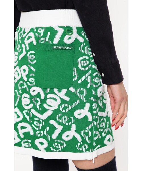 未使用 パーリーゲイツ ローカルポリ モヤモヤ柄スカート グリーン 1