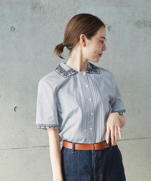 PAR ICI（パーリッシィ）の「コードお花刺繍 半袖ブラウス（シャツ/ブラウス・レディース・チェック/ホワイト/ネイビー・FREE）」の8枚目の写真