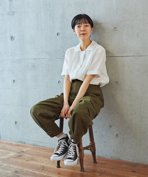 PAR ICI（パーリッシィ）の「コードお花刺繍 半袖ブラウス（シャツ/ブラウス・レディース・チェック/ホワイト/ネイビー・FREE）」の4枚目の写真