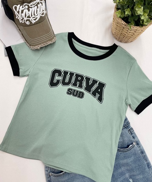 SPIGA（スピーガ）の「CURVAﾛｺﾞﾌﾟﾘﾝﾄTｼｬﾂ（Tシャツ/カットソー・レディース・ホワイト/ブラック/カーキ/ピンク・FREE）」の3枚目の写真